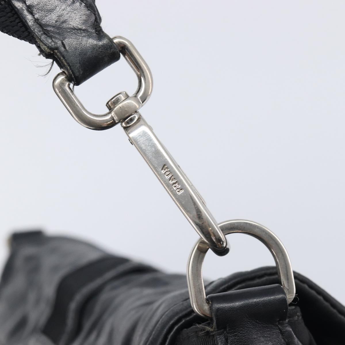 PRADA Shoulder Bag Nylon Leather Black Silver Auth 213330