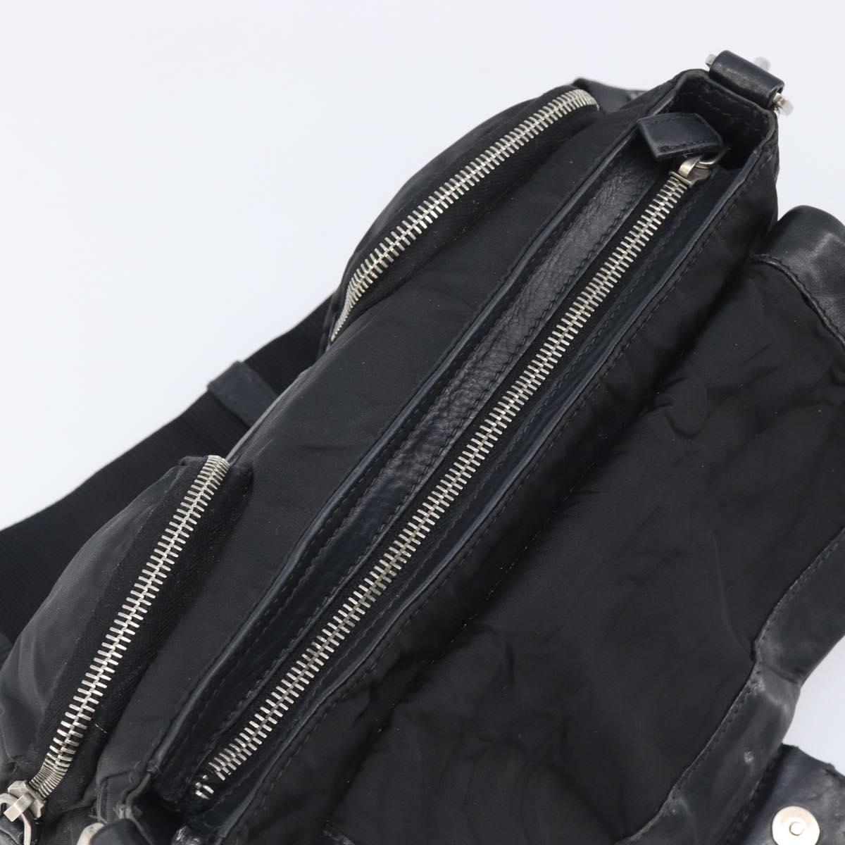 PRADA Shoulder Bag Nylon Leather Black Silver Auth 213330