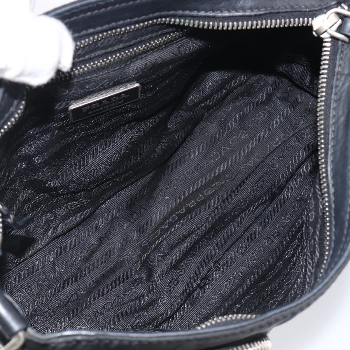 PRADA Shoulder Bag Nylon Leather Black Silver Auth 213330