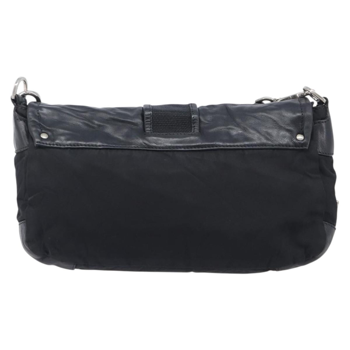 PRADA Shoulder Bag Nylon Leather Black Silver Auth 213330