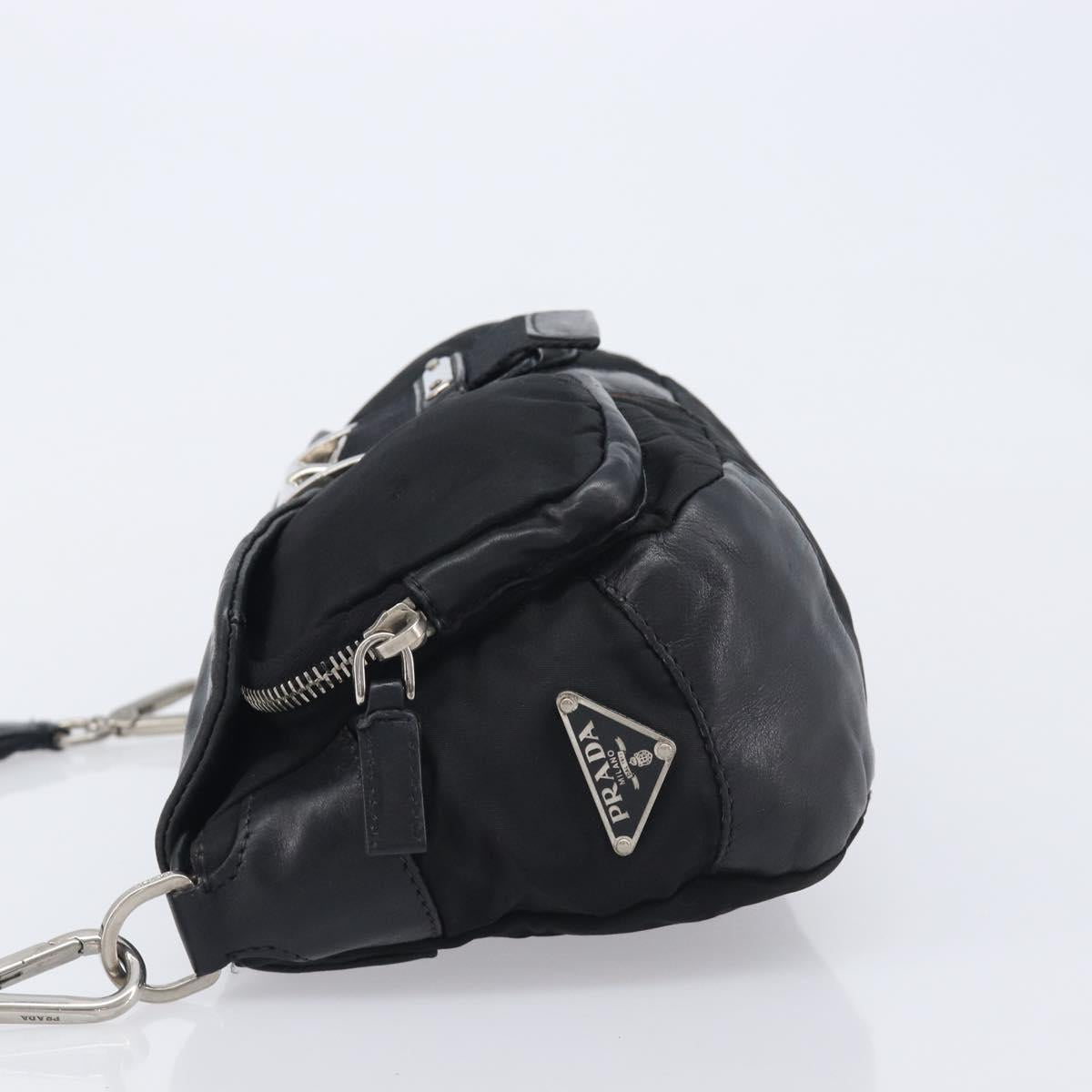 PRADA Shoulder Bag Nylon Leather Black Silver Auth 213330