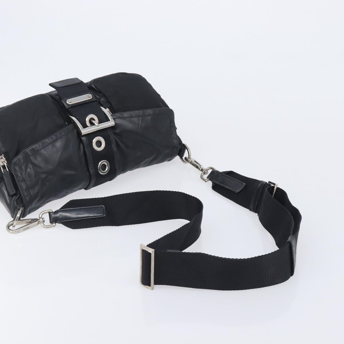 PRADA Shoulder Bag Nylon Leather Black Silver Auth 213330