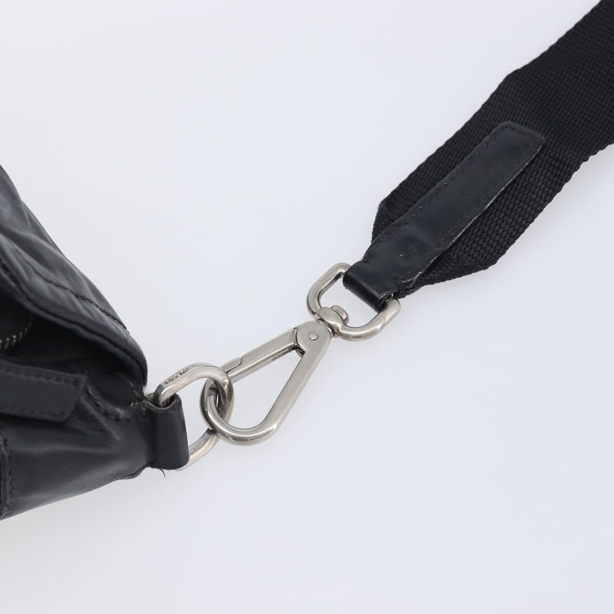 PRADA Shoulder Bag Nylon Leather Black Silver Auth 213330