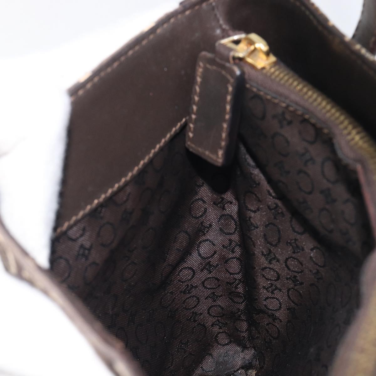 CELINE C Macadam Canvas Hand Bag Brown Gold Auth 213331