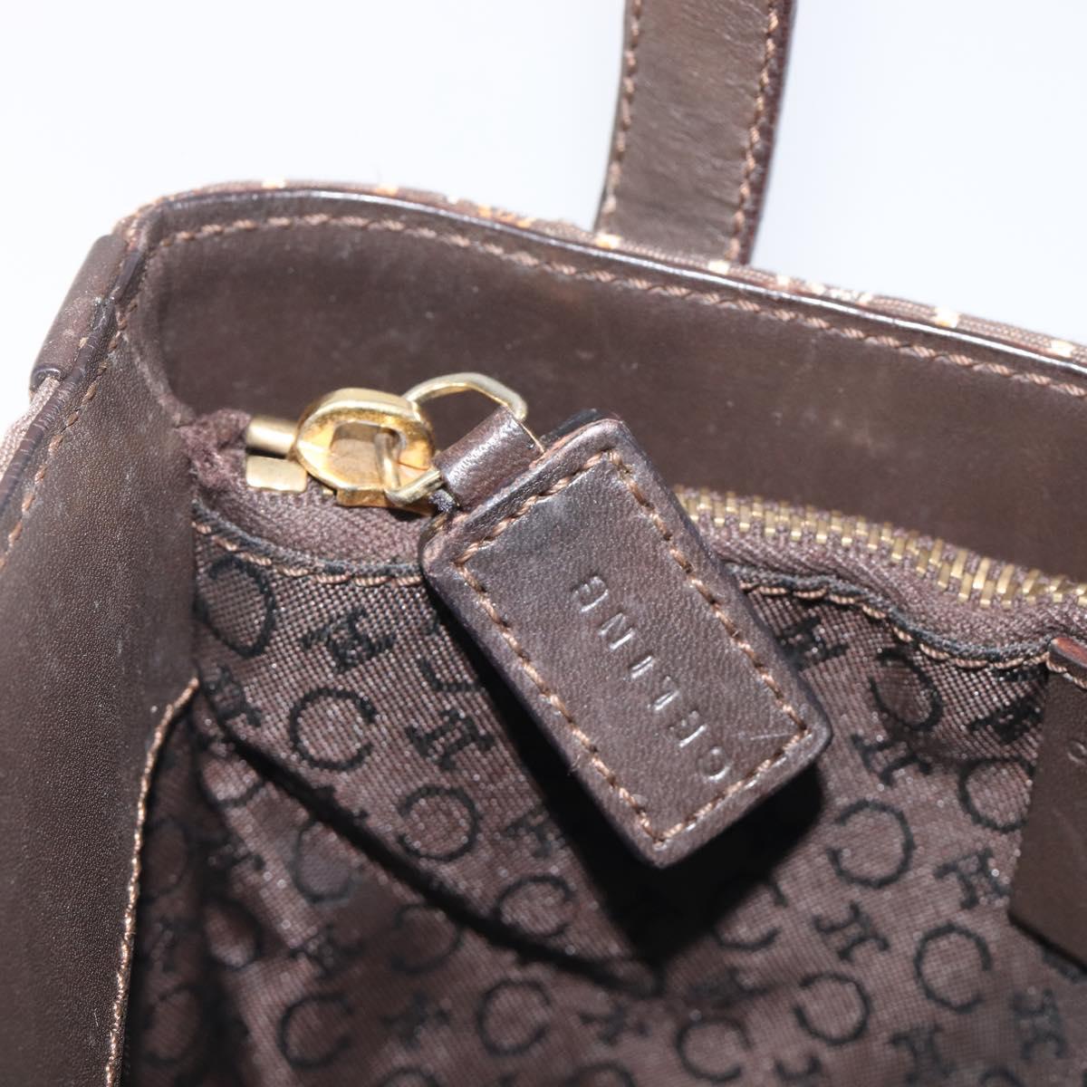CELINE C Macadam Canvas Hand Bag Brown Gold Auth 213331
