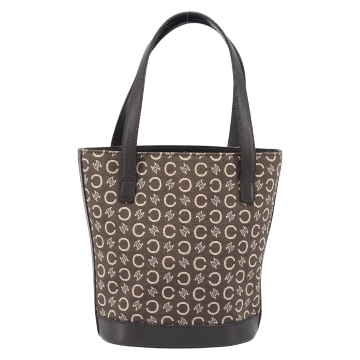 CELINE C Macadam Canvas Hand Bag Brown Gold Auth 213331