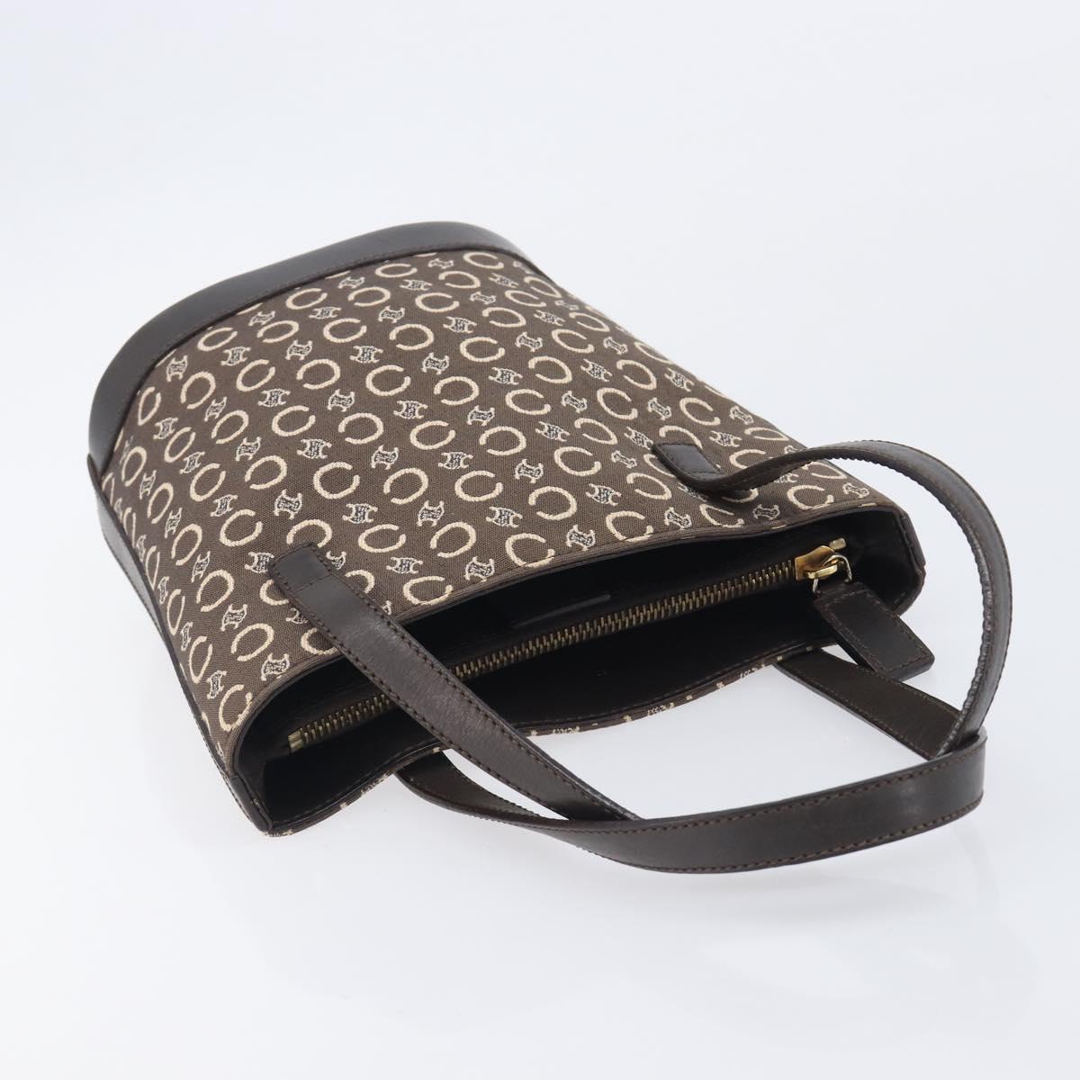 CELINE C Macadam Canvas Hand Bag Brown Gold Auth 213331