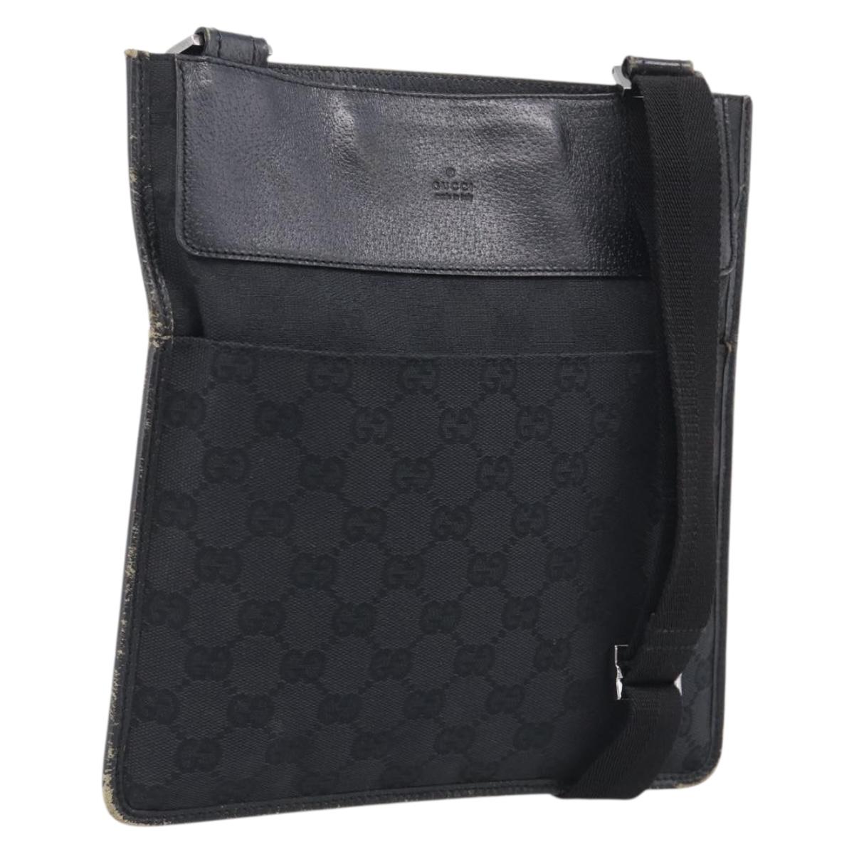 GUCCI GG Canvas Shoulder Bag Black Silver 27639 Auth 213332