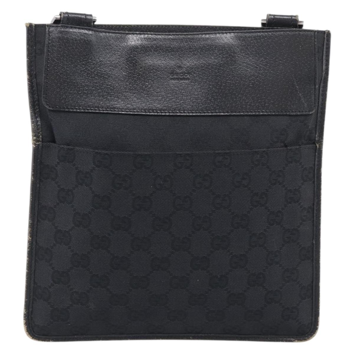 GUCCI GG Canvas Shoulder Bag Black Silver 27639 Auth 213332