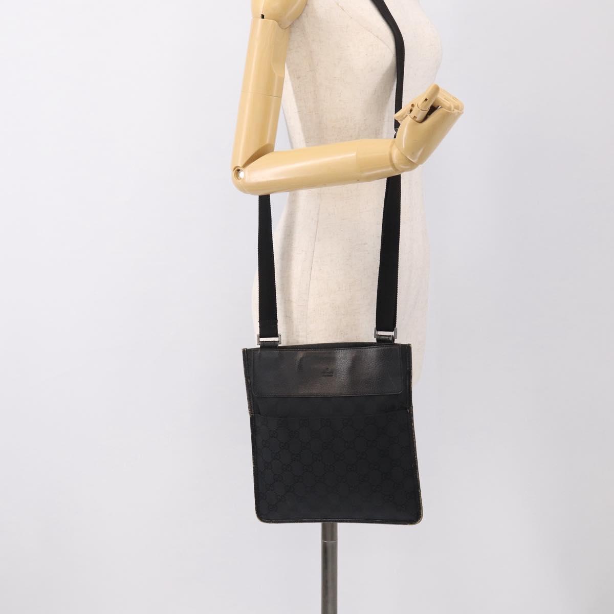 GUCCI GG Canvas Shoulder Bag Black Silver 27639 Auth 213332
