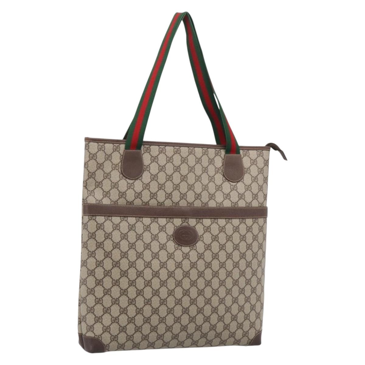 GUCCI Web Sherry Line GG Supreme Bag PVC Beige Gold 002 983 0163 Auth 213333A