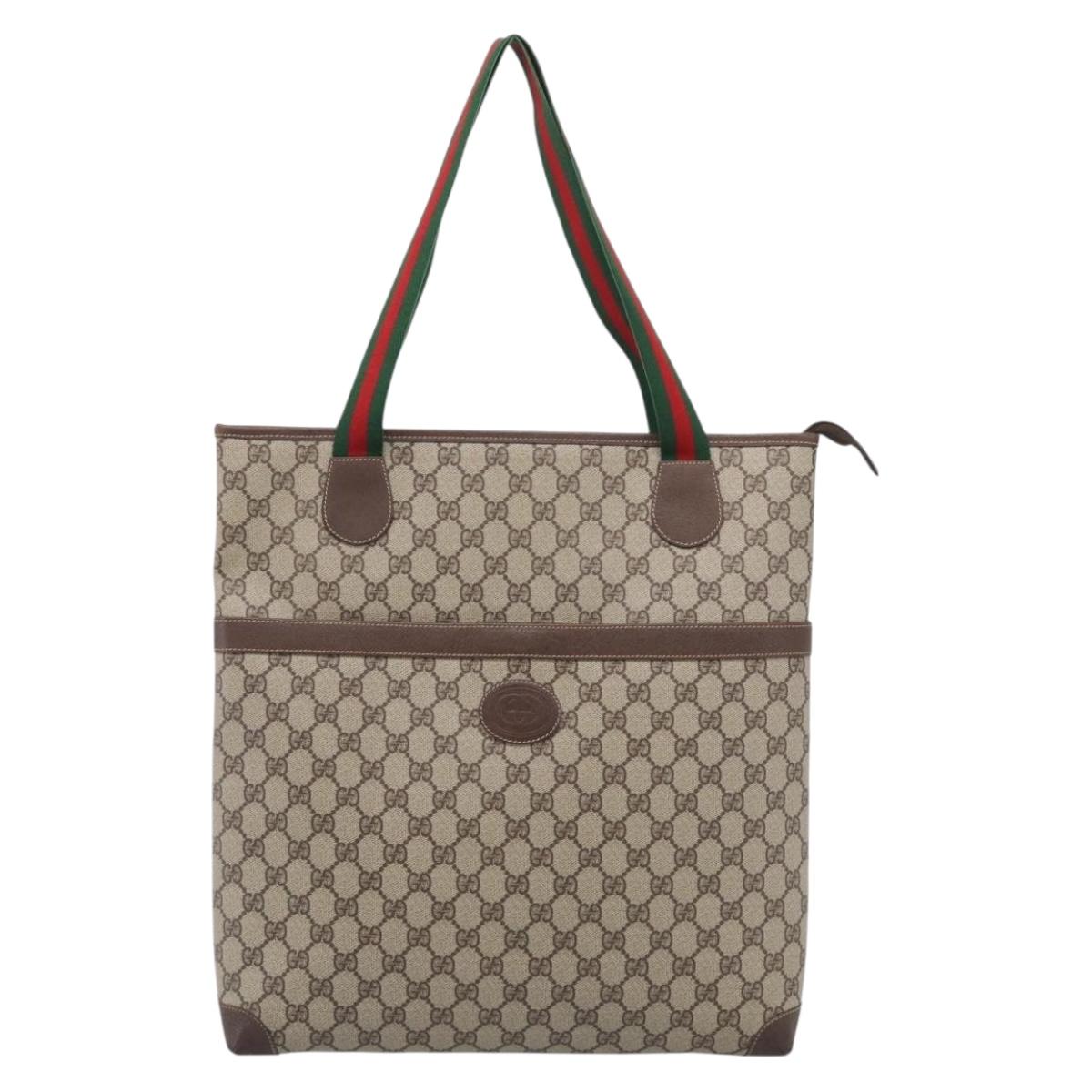 GUCCI Web Sherry Line GG Supreme Bag PVC Beige Gold 002 983 0163 Auth 213333A