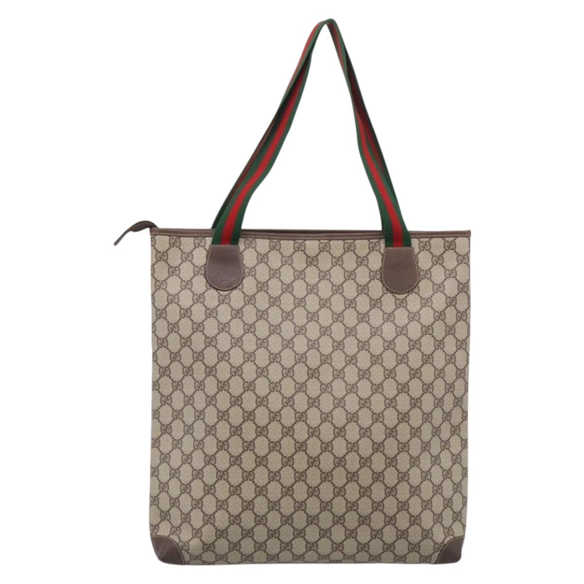 GUCCI Web Sherry Line GG Supreme Bag PVC Beige Gold 002 983 0163 Auth 213333A