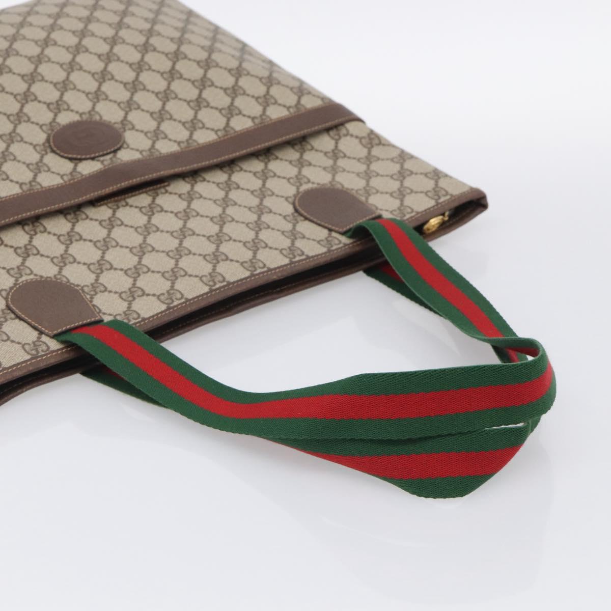 GUCCI Web Sherry Line GG Supreme Bag PVC Beige Gold 002 983 0163 Auth 213333A