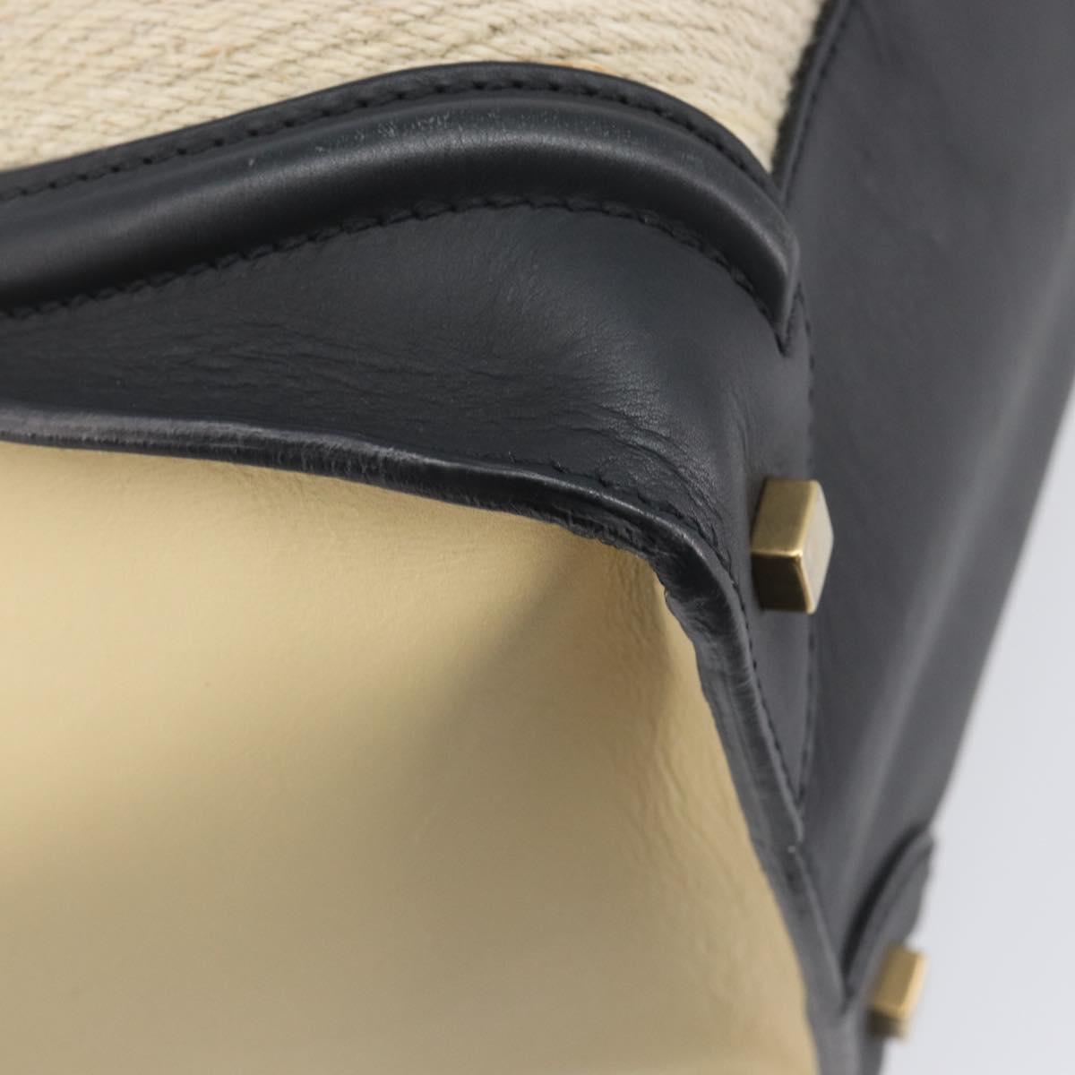 CELINE Luggage Mini Shopper Hand Bag Leather Canvas Beige Gold Auth 213334