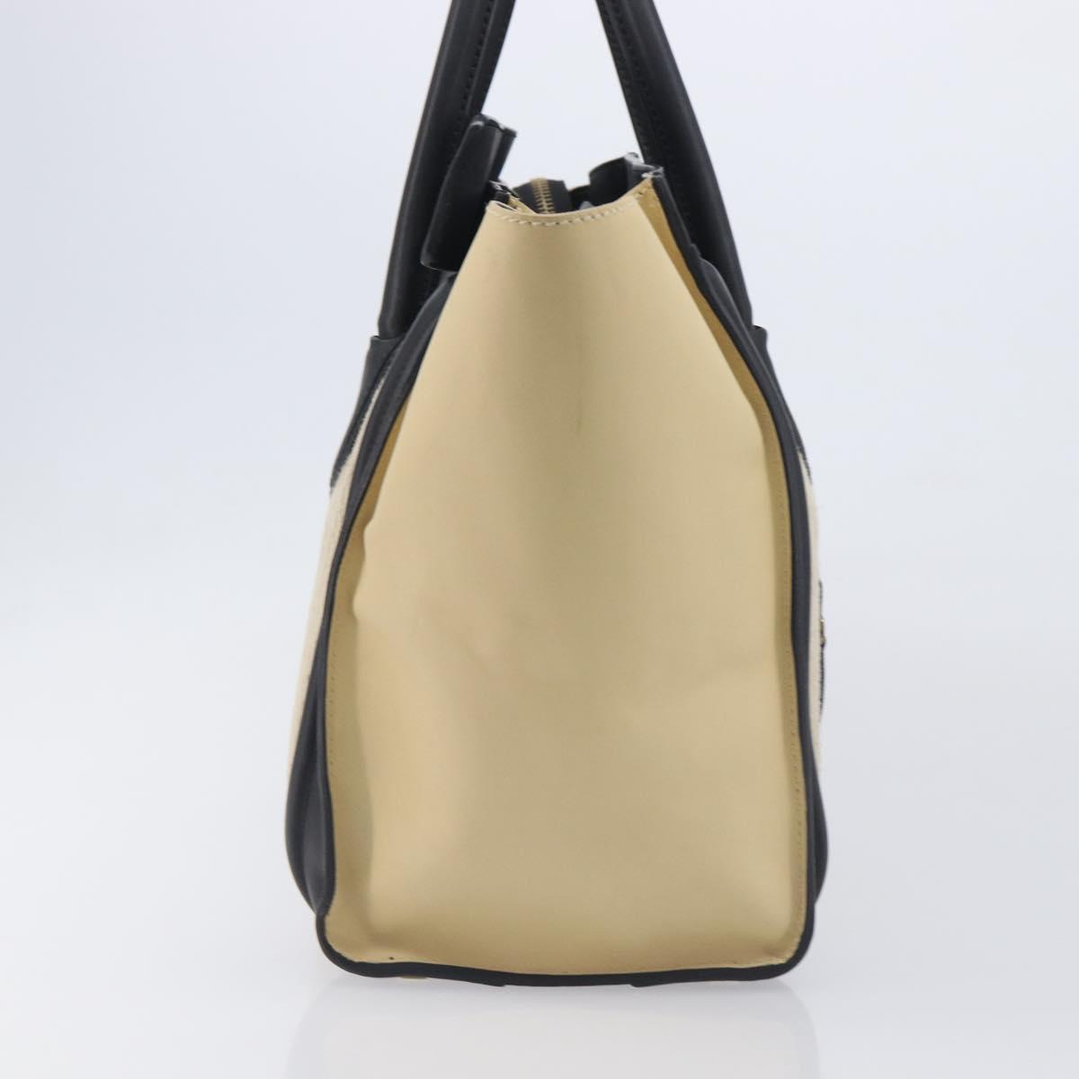 CELINE Luggage Mini Shopper Hand Bag Leather Canvas Beige Gold Auth 213334