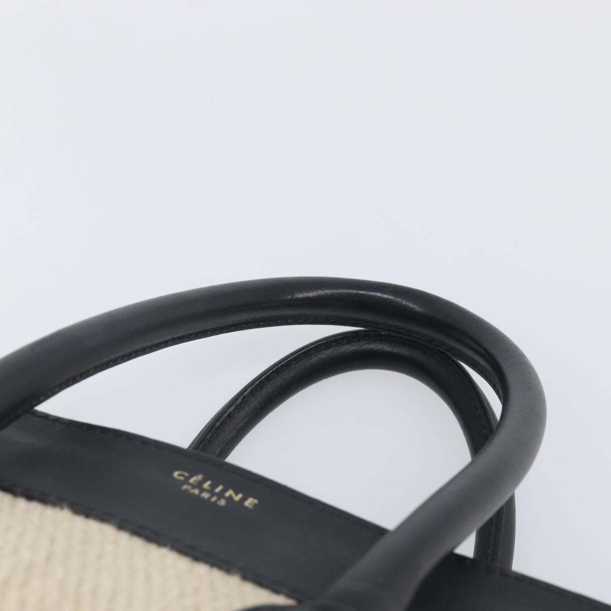 CELINE Luggage Mini Shopper Hand Bag Leather Canvas Beige Gold Auth 213334