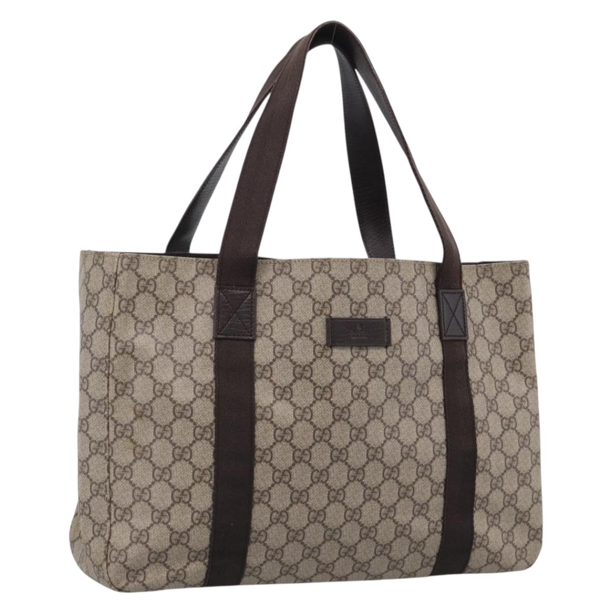 GUCCI GG Supreme Tote Bag PVC Beige 141624 Auth 213336A