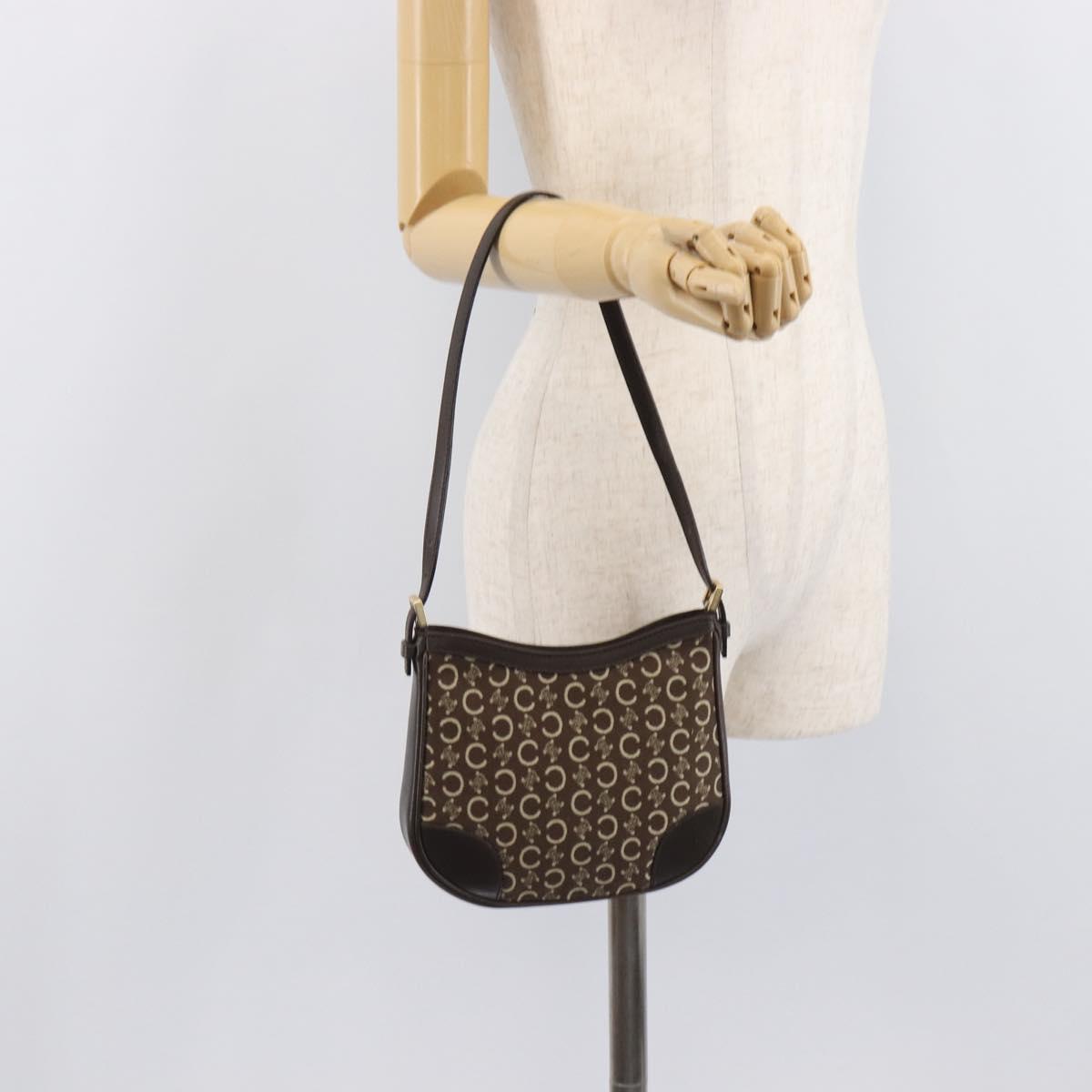 CELINE C Macadam Canvas Shoulder Bag Brown Gold Auth 213339A