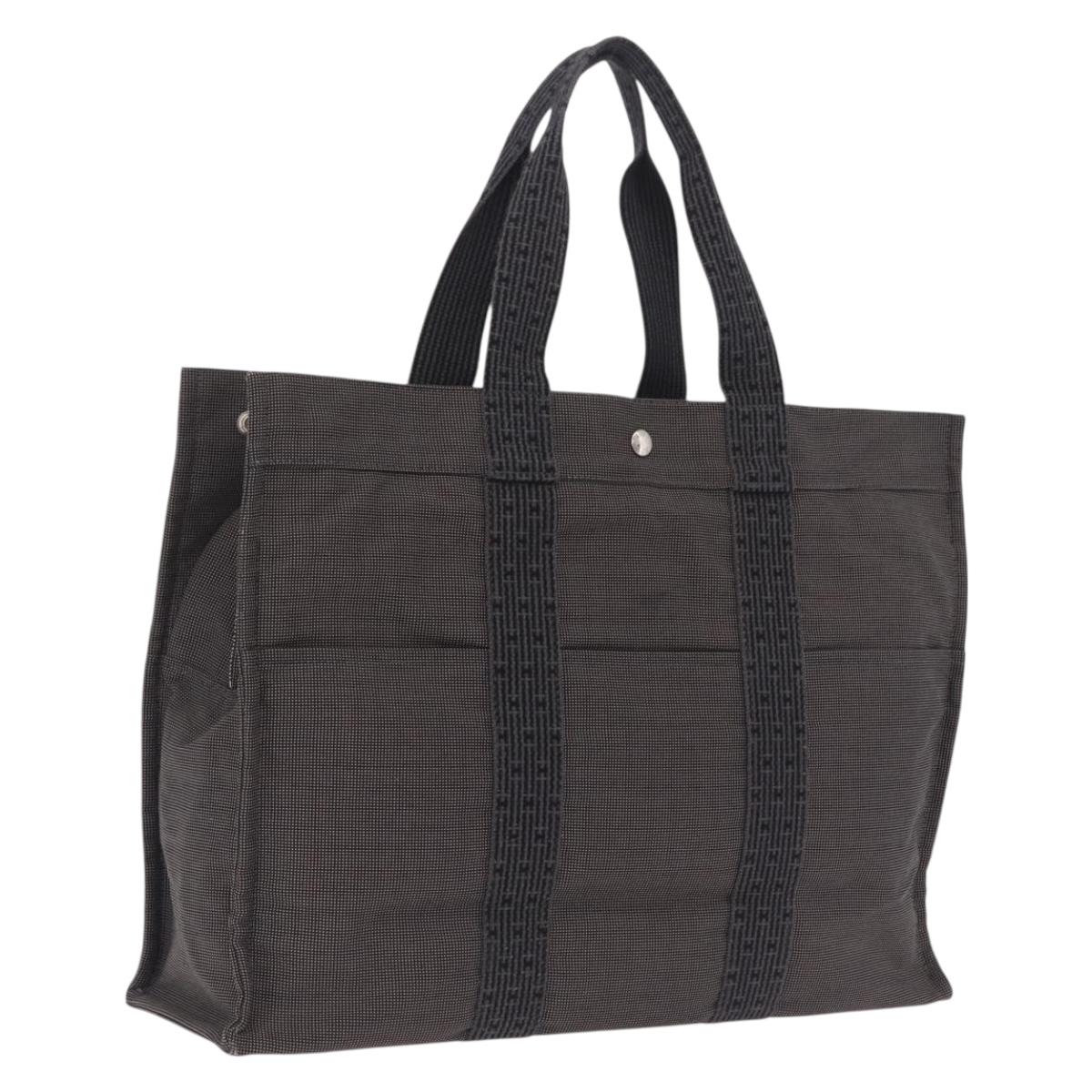 HERMES Her Line GM Hand Bag Canvas Gray Silver Auth 213342A