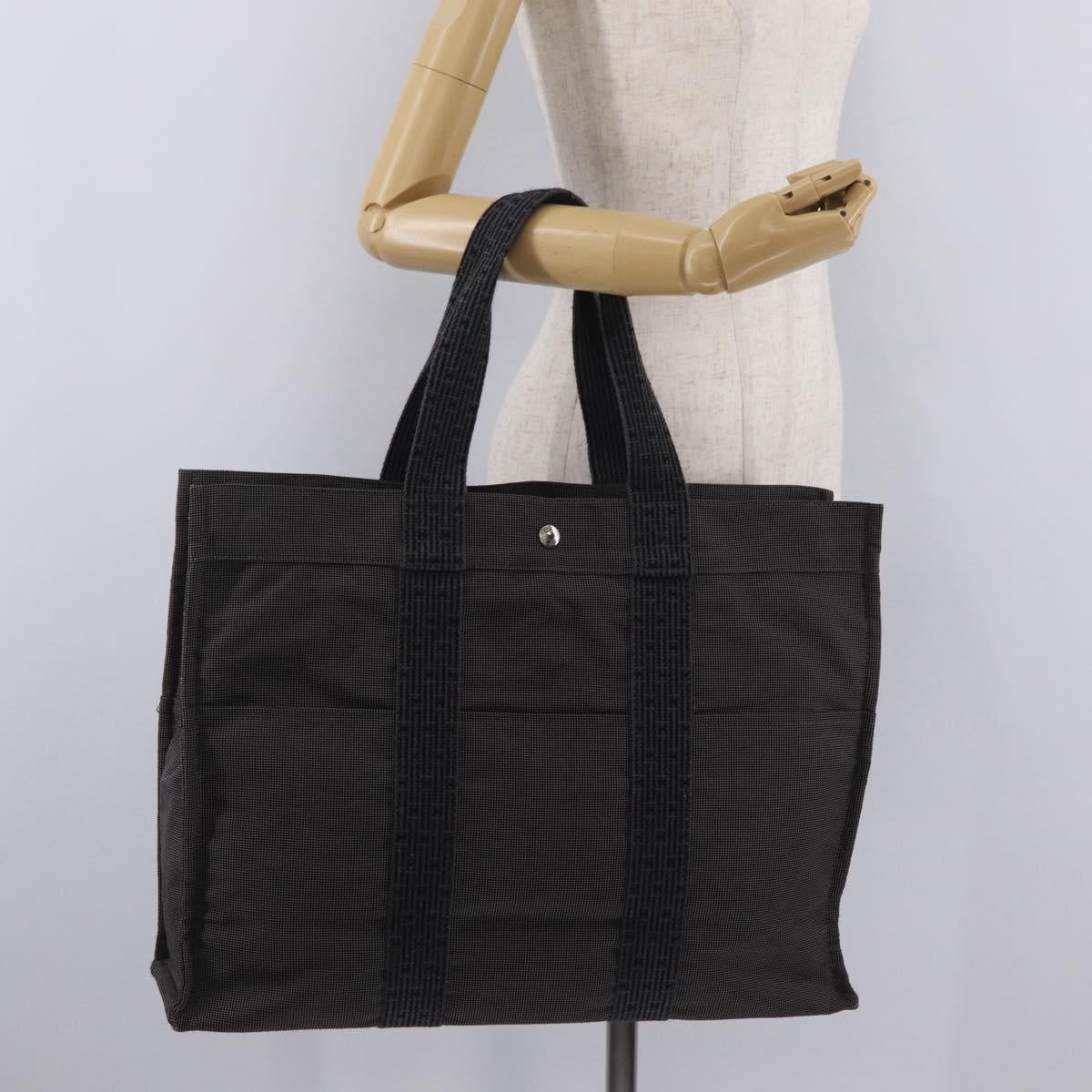 HERMES Her Line GM Hand Bag Canvas Gray Silver Auth 213342A