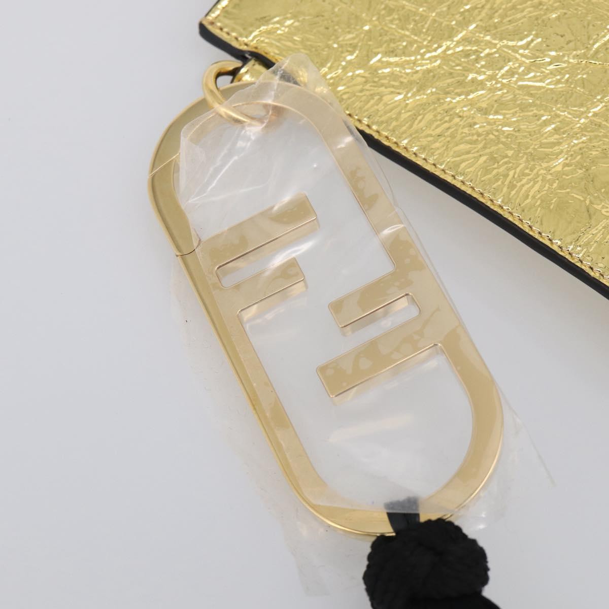 FENDI Clutch Bag Leather Gold 8N0178 Auth 213343V