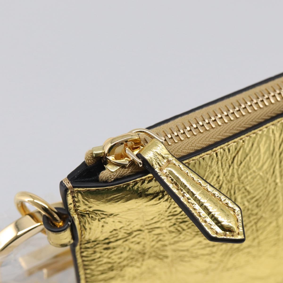 FENDI Clutch Bag Leather Gold 8N0178 Auth 213343V