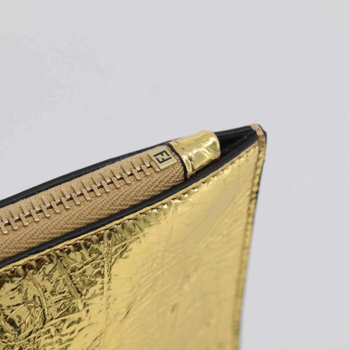 FENDI Clutch Bag Leather Gold 8N0178 Auth 213343V