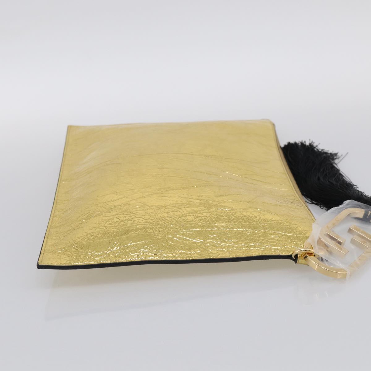 FENDI Clutch Bag Leather Gold 8N0178 Auth 213343V