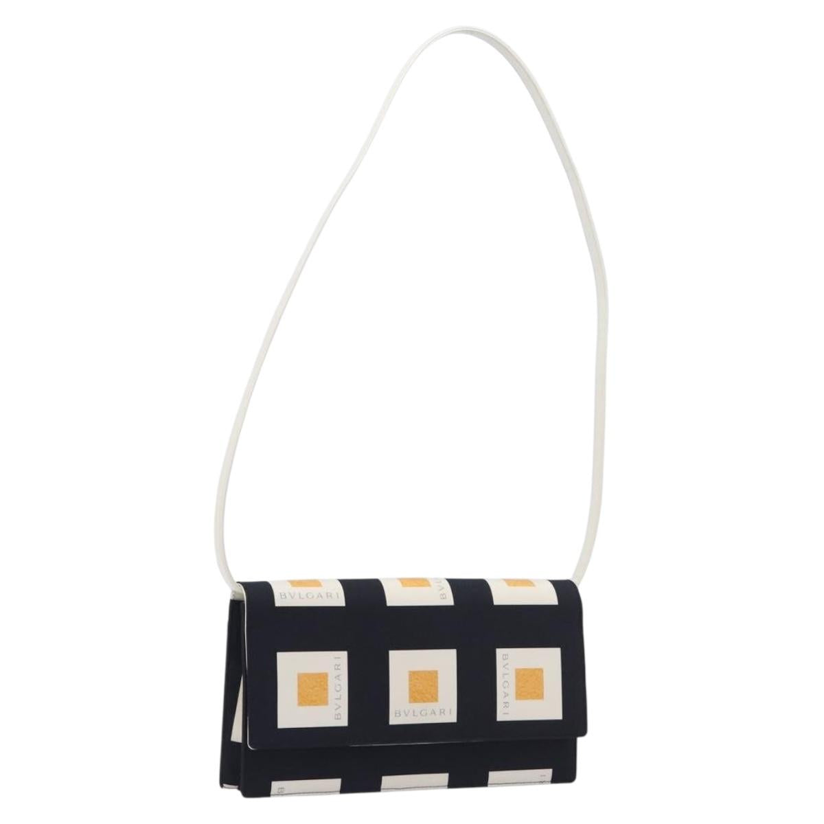 BVLGARI Shoulder Bag Satin Black Gold Auth 213344A