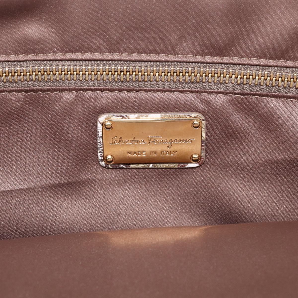 Salvatore Ferragamo Gancini Tote Bag PVC Canvas 2way Brown Gold Auth 213350A