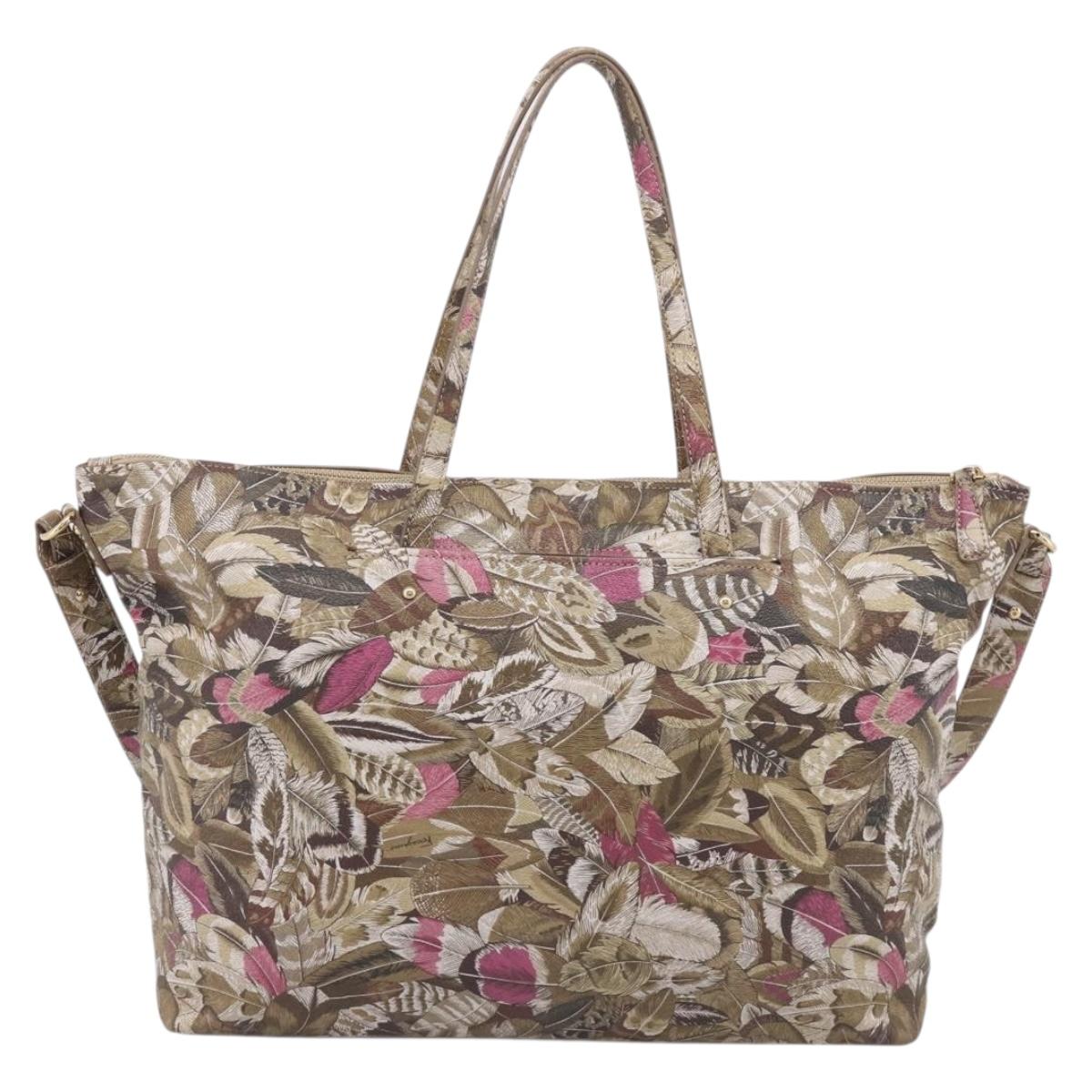 Salvatore Ferragamo Gancini Tote Bag PVC Canvas 2way Brown Gold Auth 213350A