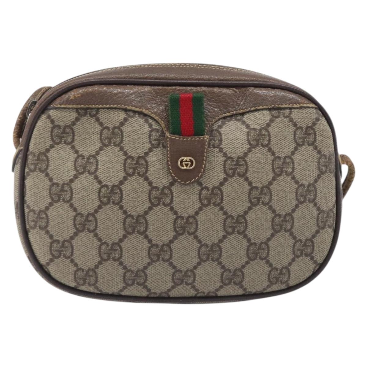 GUCCI GG Supreme Web Sherry Line Bag PVC Beige Gold 007 58 6112 Auth 213351