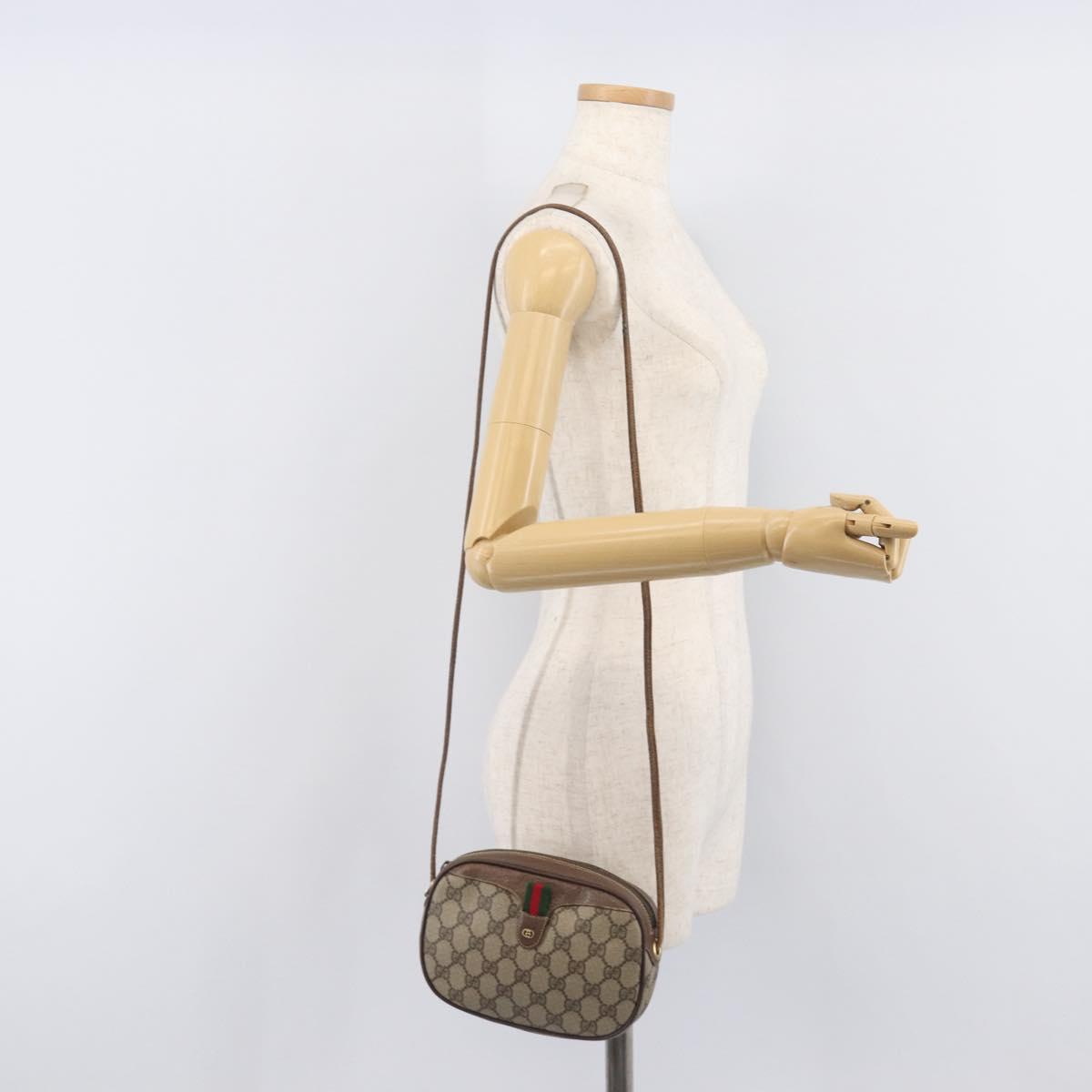 GUCCI GG Supreme Web Sherry Line Bag PVC Beige Gold 007 58 6112 Auth 213351