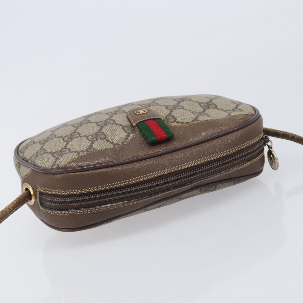 GUCCI GG Supreme Web Sherry Line Bag PVC Beige Gold 007 58 6112 Auth 213351