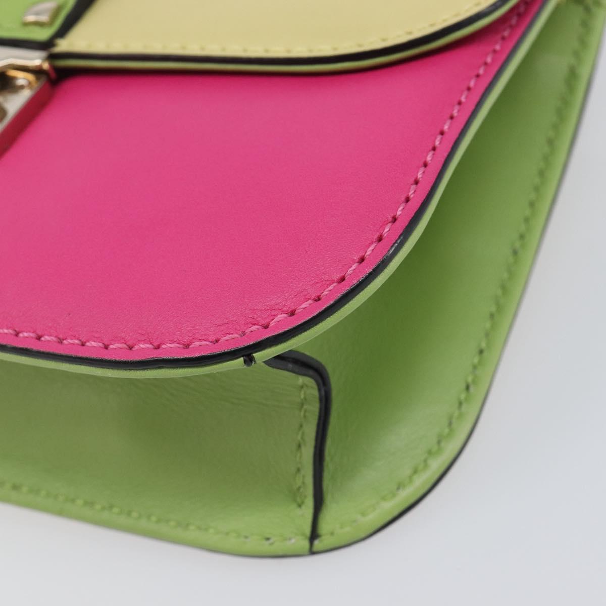 Valentino Chain Shoulder Bag Leather Multicolor Gold Auth 213352A