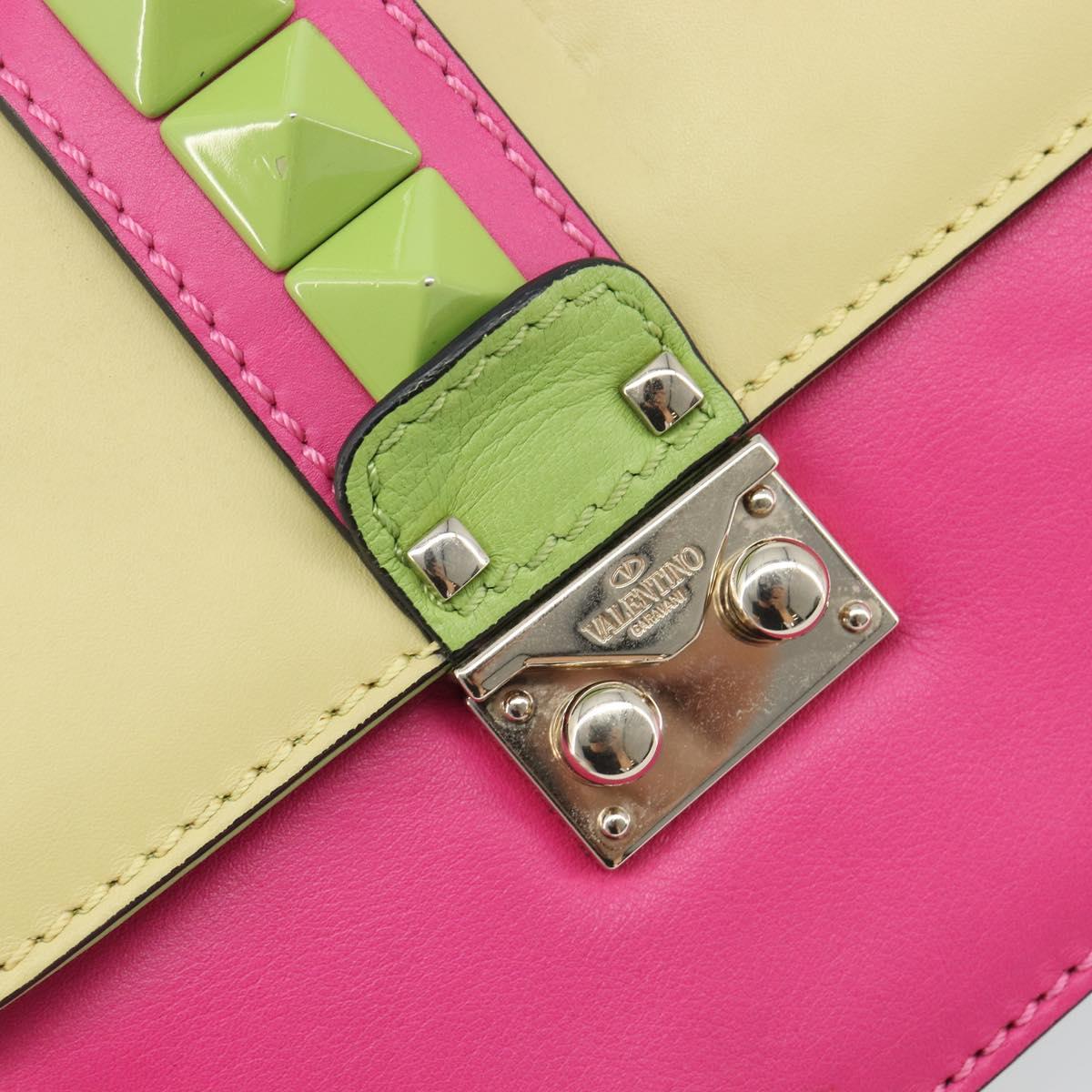 Valentino Chain Shoulder Bag Leather Multicolor Gold Auth 213352A
