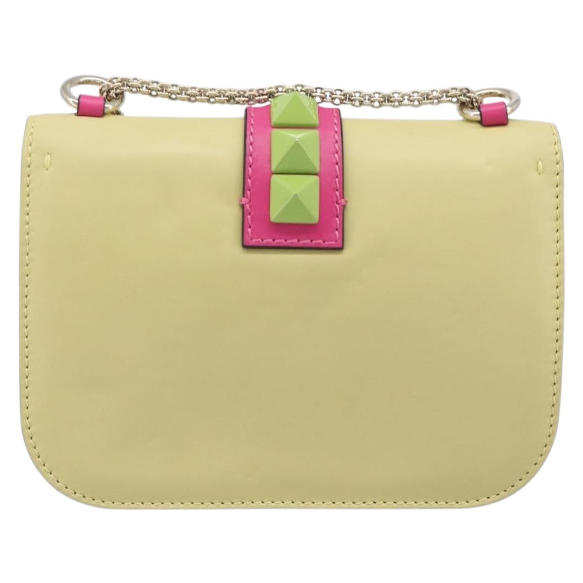 Valentino Chain Shoulder Bag Leather Multicolor Gold Auth 213352A