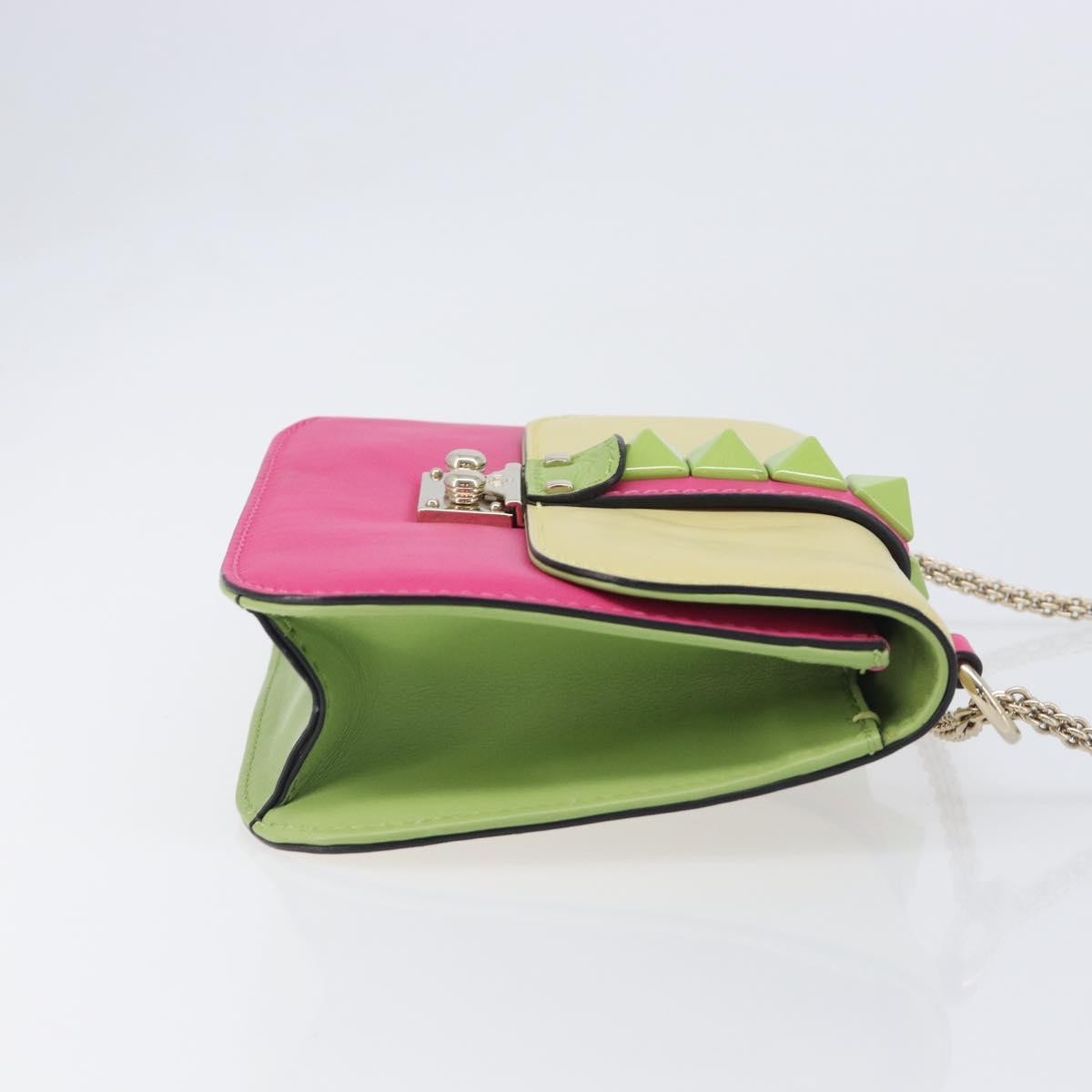 Valentino Chain Shoulder Bag Leather Multicolor Gold Auth 213352A