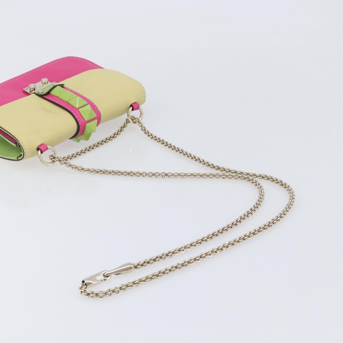 Valentino Chain Shoulder Bag Leather Multicolor Gold Auth 213352A