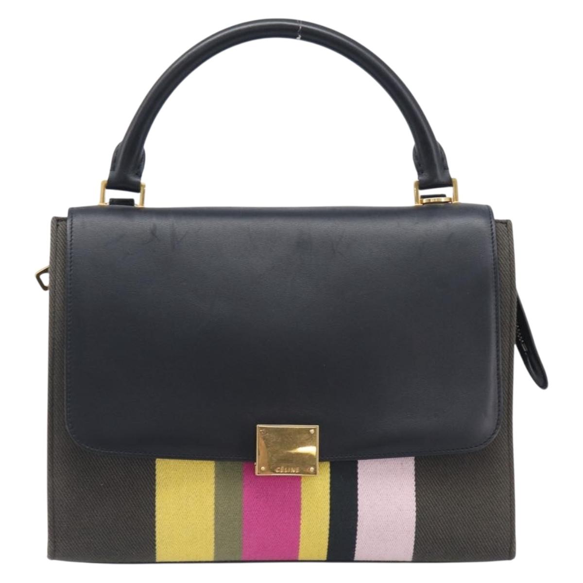 CELINE Trapeze Hand Bag Canvas Black Gold Auth 213353A