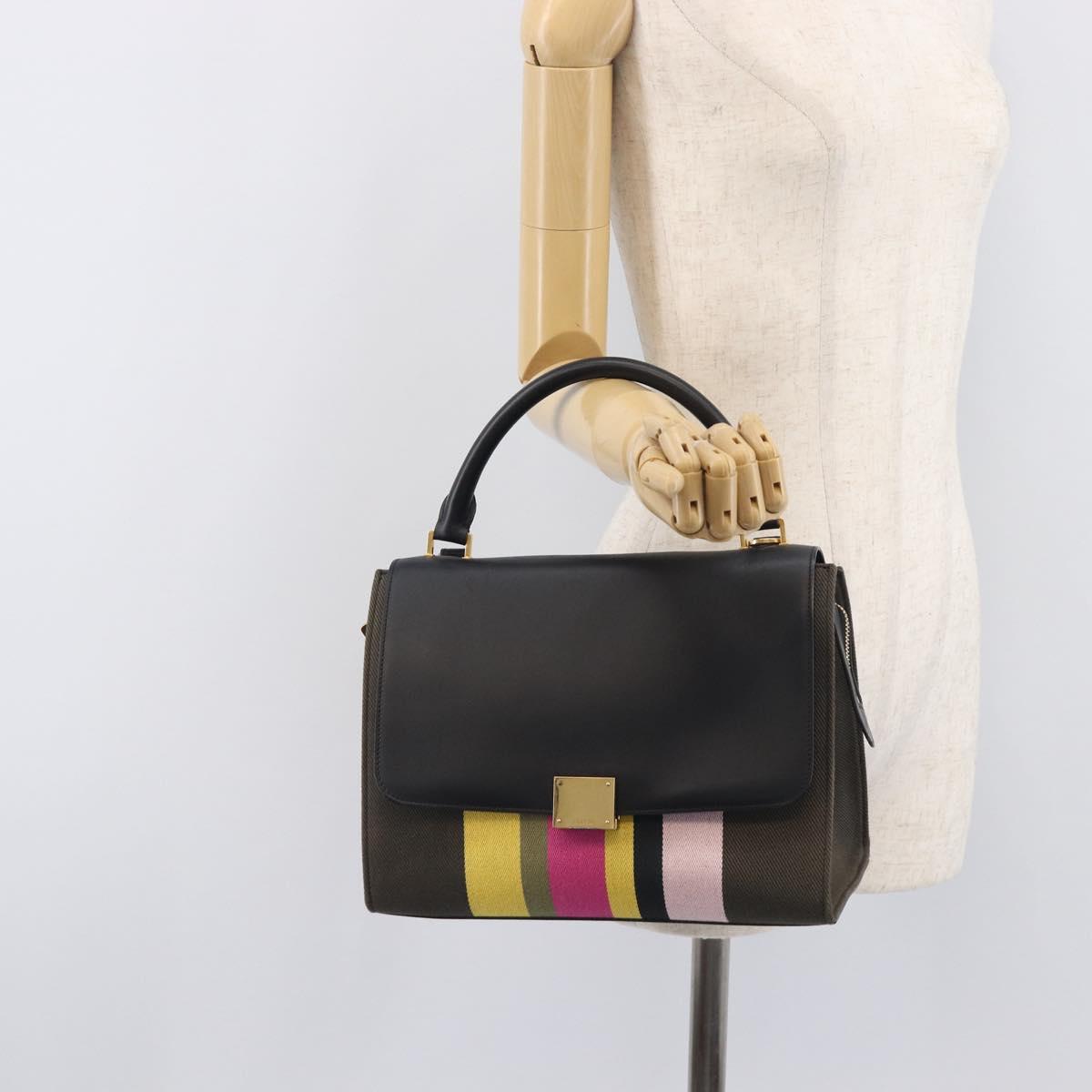 CELINE Trapeze Hand Bag Canvas Black Gold Auth 213353A