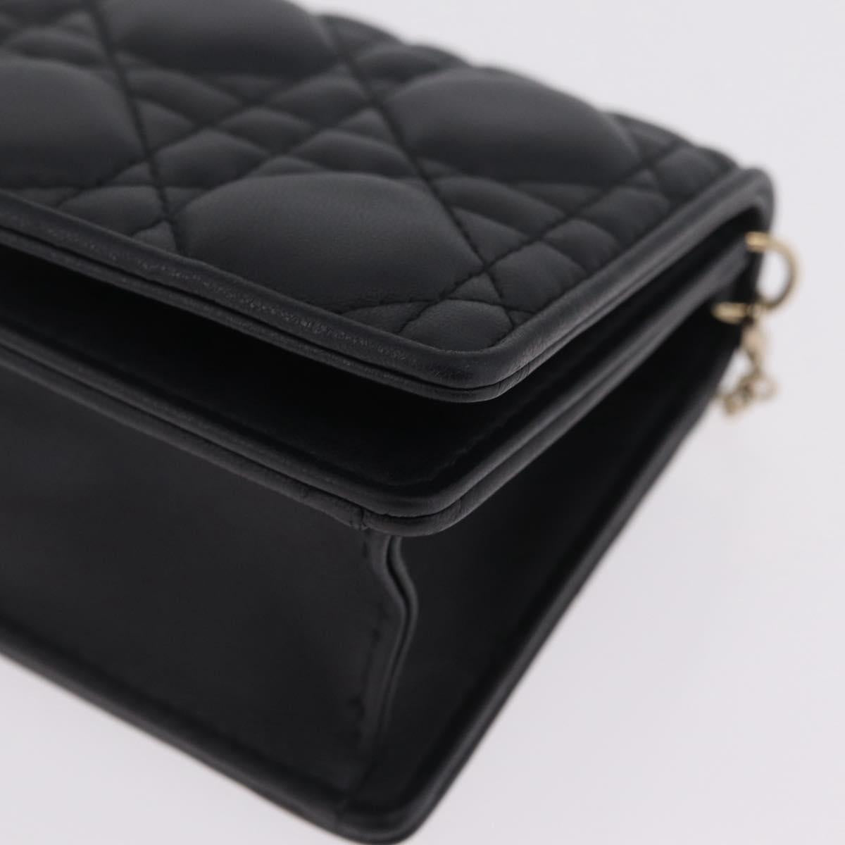 Christian Dior Canage Chain Shoulder Bag Lamb Skin Black Gold Auth 213354M