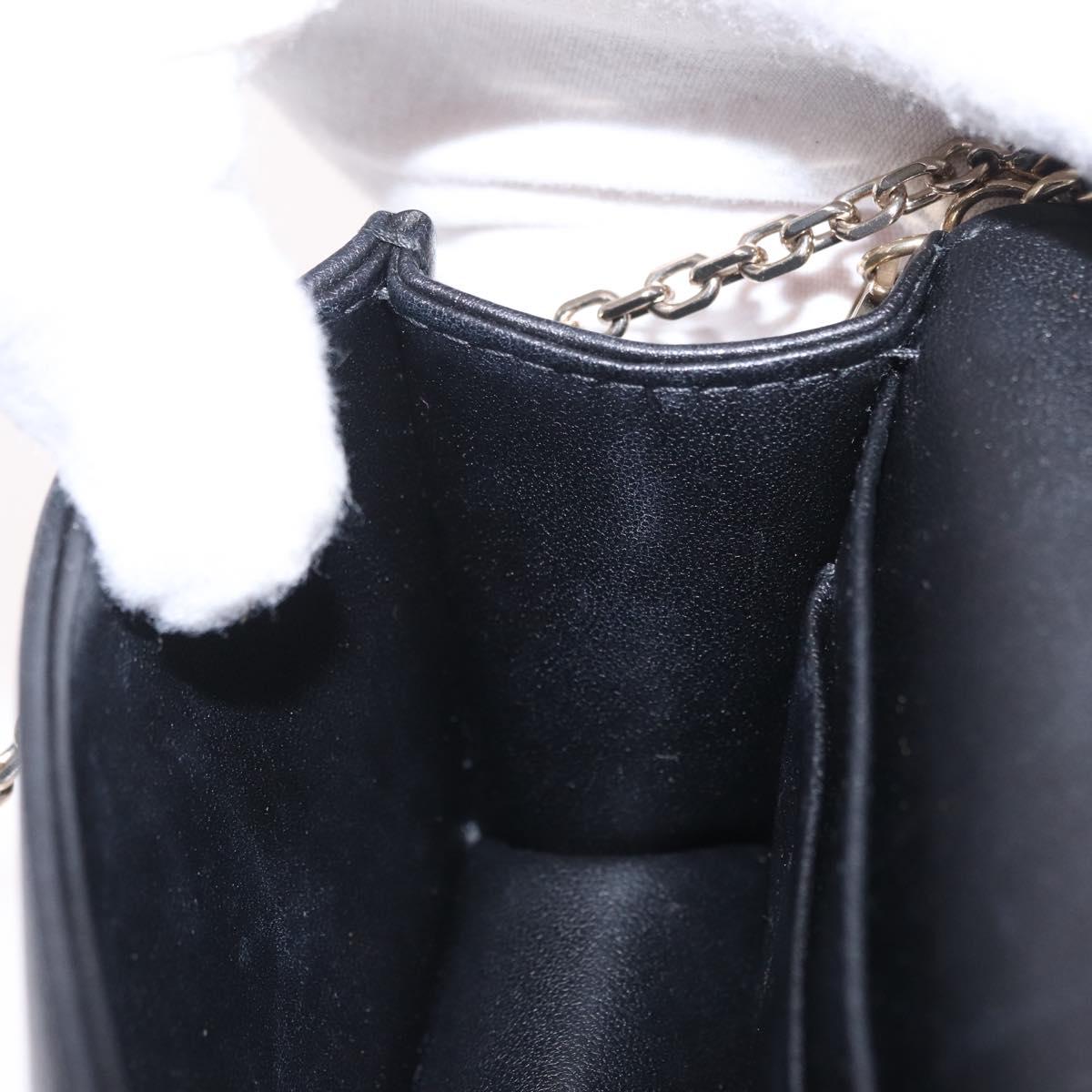 Christian Dior Canage Chain Shoulder Bag Lamb Skin Black Gold Auth 213354M