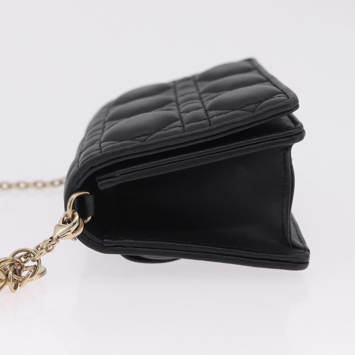 Christian Dior Canage Chain Shoulder Bag Lamb Skin Black Gold Auth 213354M