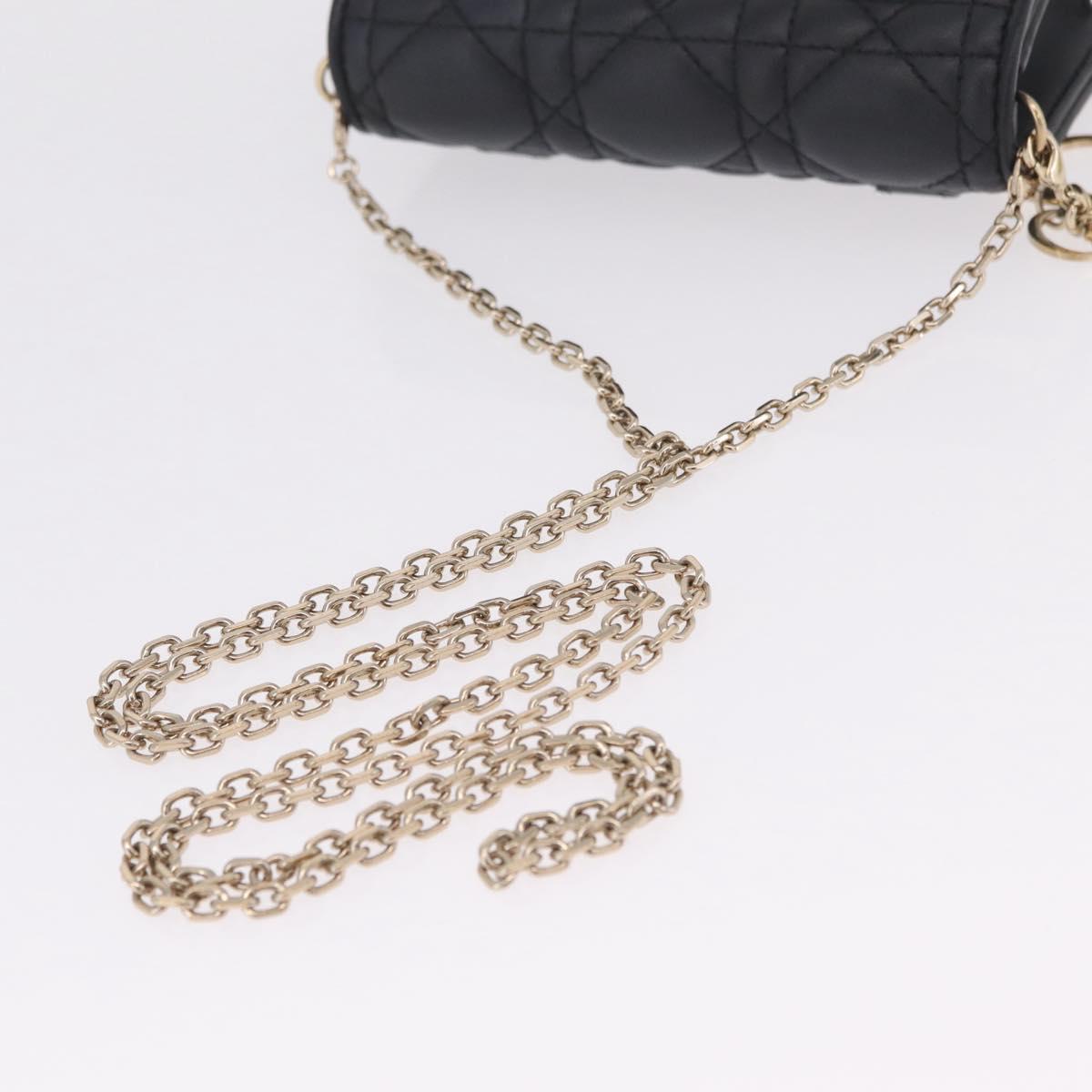 Christian Dior Canage Chain Shoulder Bag Lamb Skin Black Gold Auth 213354M
