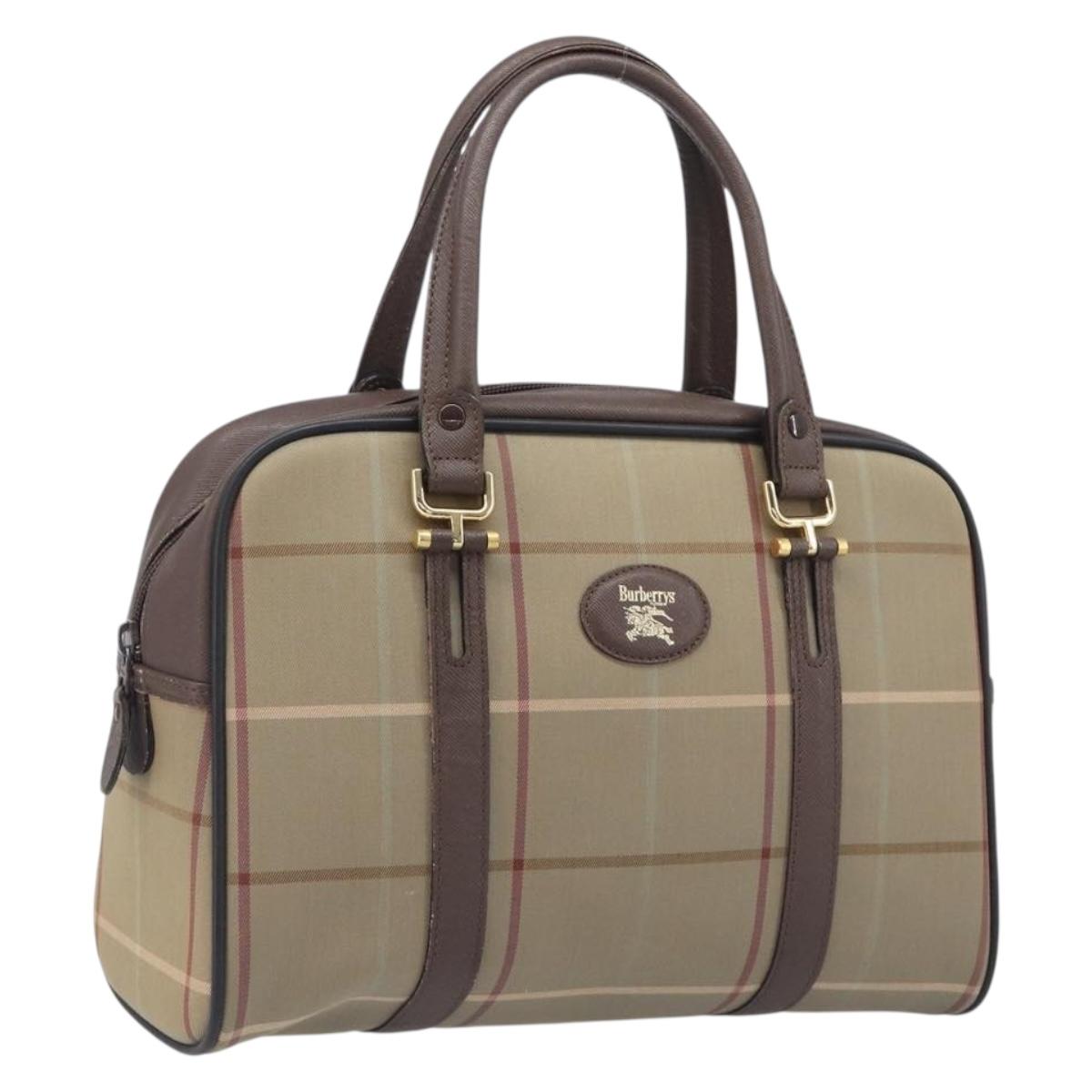 Burberrys Nova Check Boston Bag Canvas Beige Gold Auth 213356