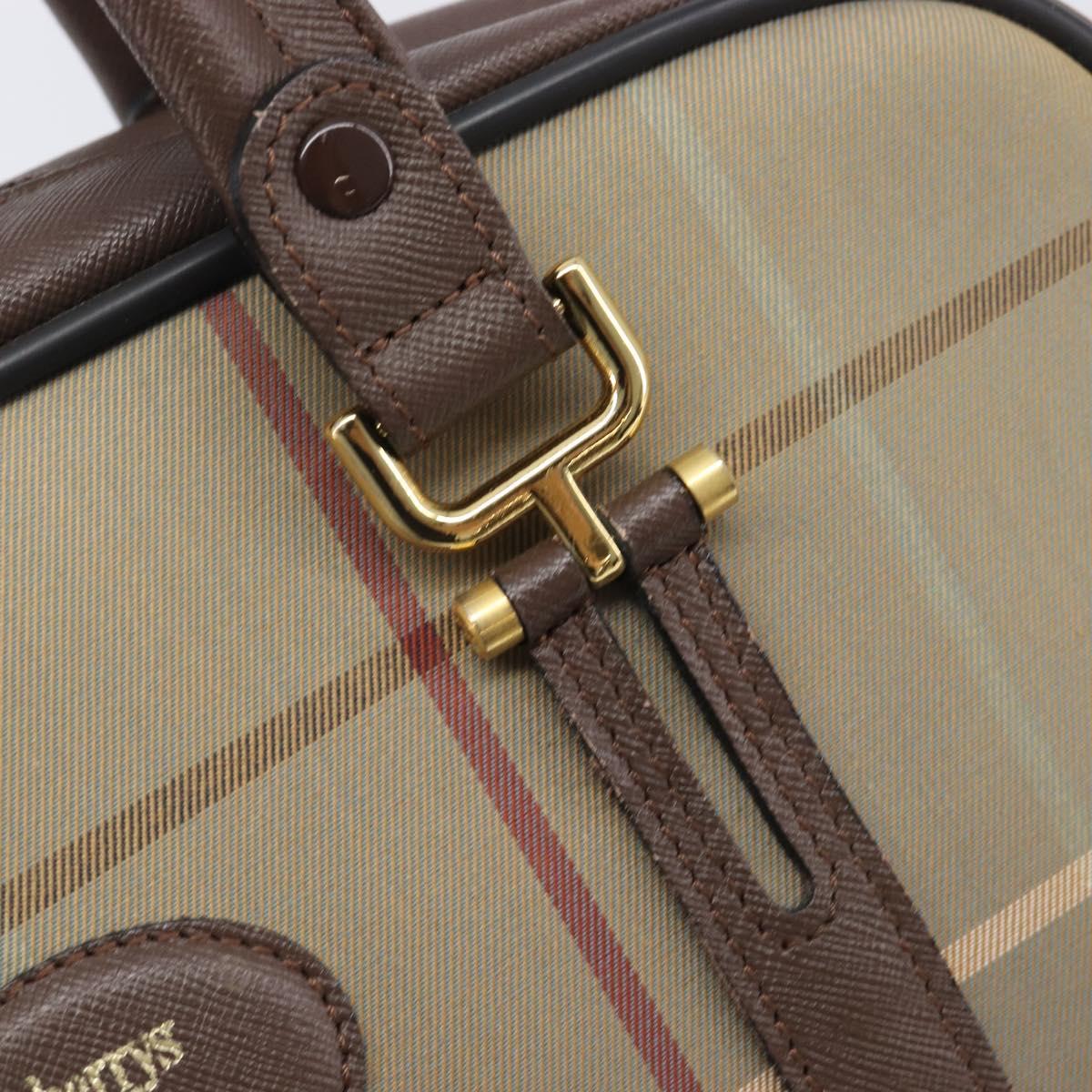 Burberrys Nova Check Boston Bag Canvas Beige Gold Auth 213356