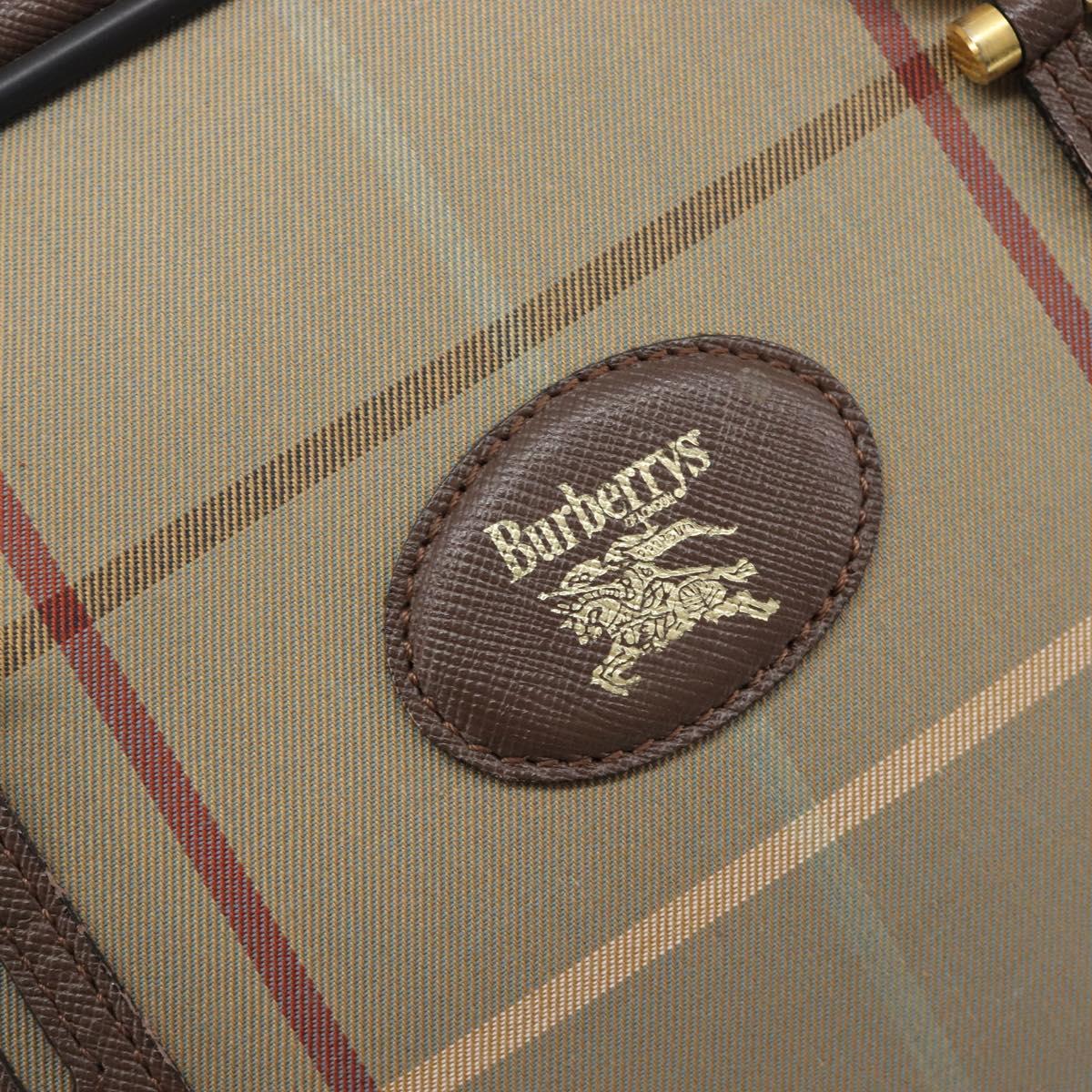 Burberrys Nova Check Boston Bag Canvas Beige Gold Auth 213356