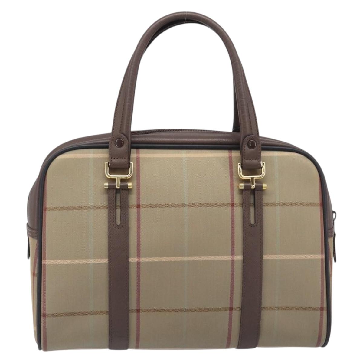 Burberrys Nova Check Boston Bag Canvas Beige Gold Auth 213356